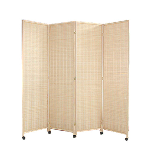 Wholesale mobile screen partition with sliding wheel, folding solid wood and bamboo weaving, simple office and restaurant, Japanese sliding with wheels