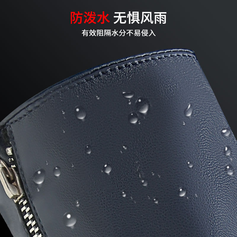 秋冬季保暖分指PU手套纯色薄款羊毛里防泼水手套骑行开车拉链手套