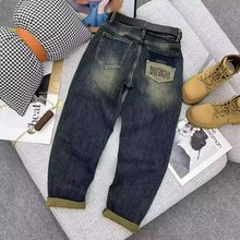 复古高腰哈伦牛仔裤女秋冬季新款梨形身材时尚显瘦九分老爹萝卜裤