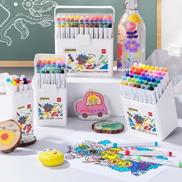 Deli acrylic markers are non-bleed and can be layered for painting, portable and easy to wash