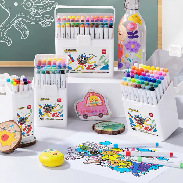 Deli acrylic markers are non-bleed and can be layered for painting, portable and easy to wash