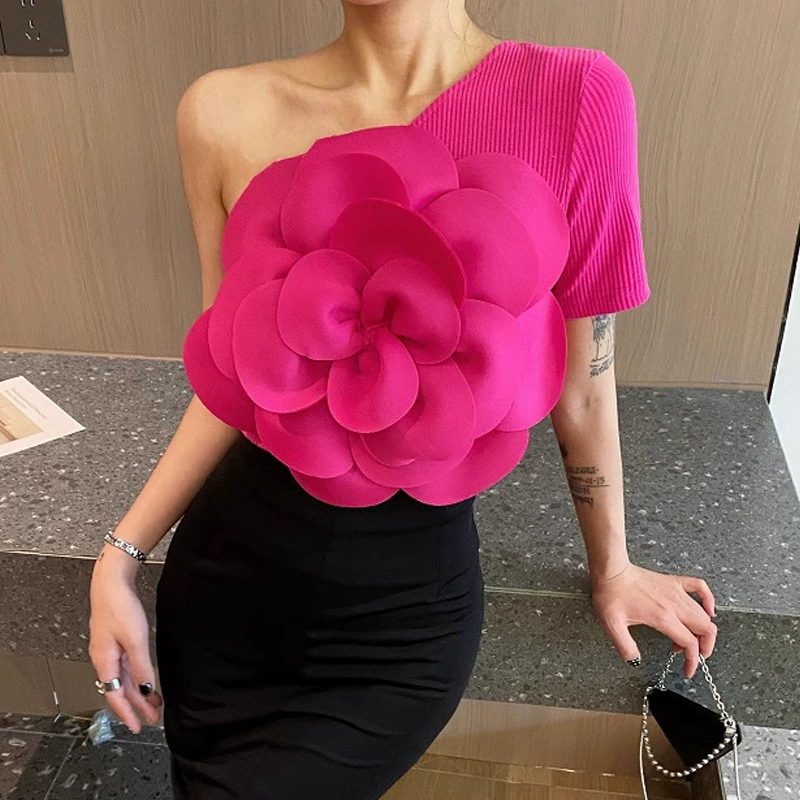 Чистая горячая девушка трехмерный большой цветочный воротник с диагональным вырезом на одном плече