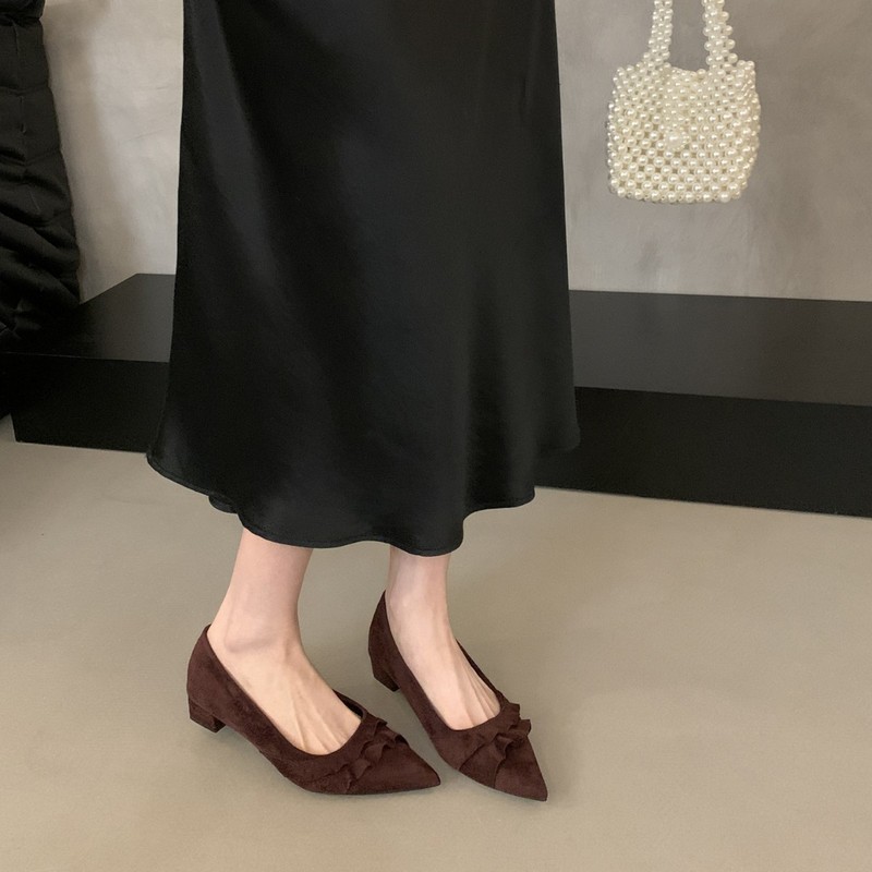法式复古通勤粗跟单鞋女2025新款尖头配裙子花边晚晚奶奶鞋工作鞋|undefined