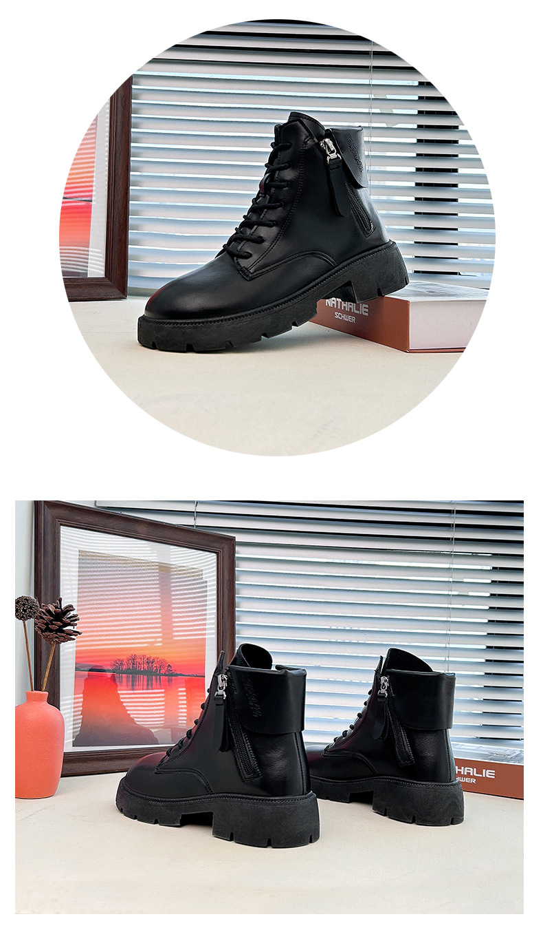 Botas cortas de suela gruesa para estudiantes, nuevas botas de moto elevadas de color rojo y red, estilo británico, otoño 2023_voghion.com
