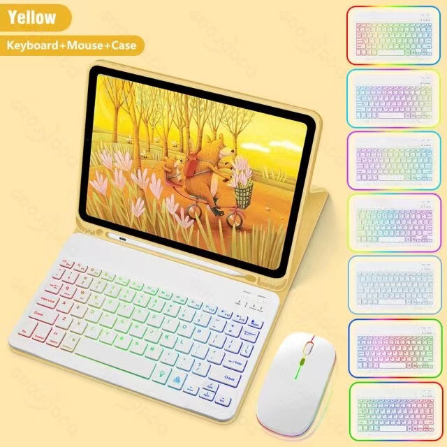 Applicable to IPAD10 generation 10.9 three-color RGB backlit Bluetooth keyboard Samsung S6lite with Pen slot protective case