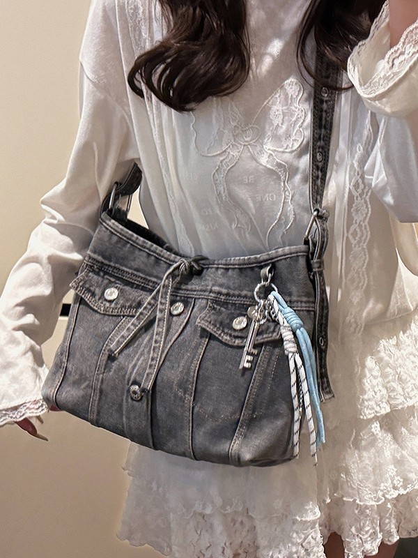 Comercio exterior transfronterizo al por mayor retro denim tot bolso femenino 2025 nuevo estilo de alta calidad chica bolso de mensajero de un solo hombro