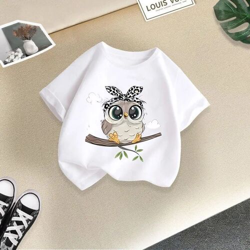 Cartoon owl boy girl short sleeve T-shirt summer new baby half sleeve pure cotton top kids half sleeve children