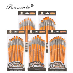 跨境12支仿古色畫筆套裝美術繪畫水粉木杆尼龍毛油畫筆刷畫畫工具