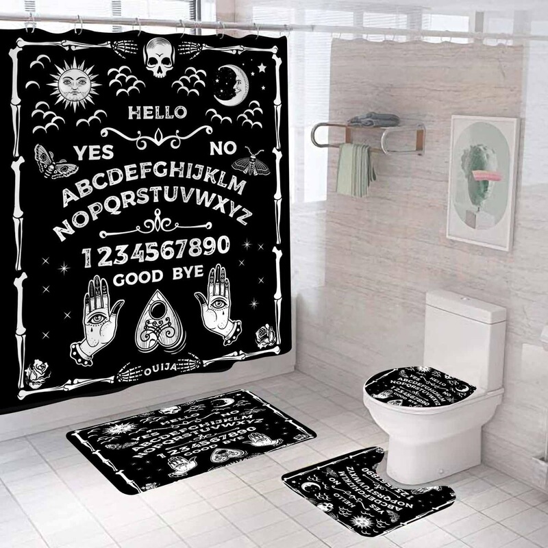 Cross-border bathroom four-piece set with dark mysterious divination board and skull print shower curtain, floor mat, toilet lid bathroom set