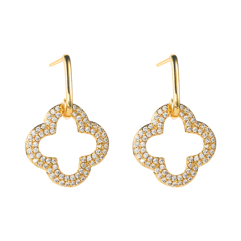 Fashion Gold-plated Copper Micro-inlaid Zircon Flower Moon Shape Earrings display picture 6