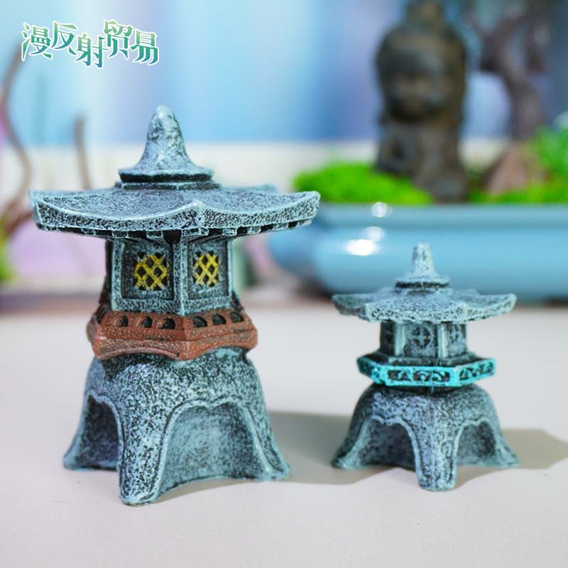 Linterna de piedra decoración de paisaje pecera paisajismo nueva lámpara de piedra de resina linterna de palacio accesorios antiguos linterna de piedra antigua