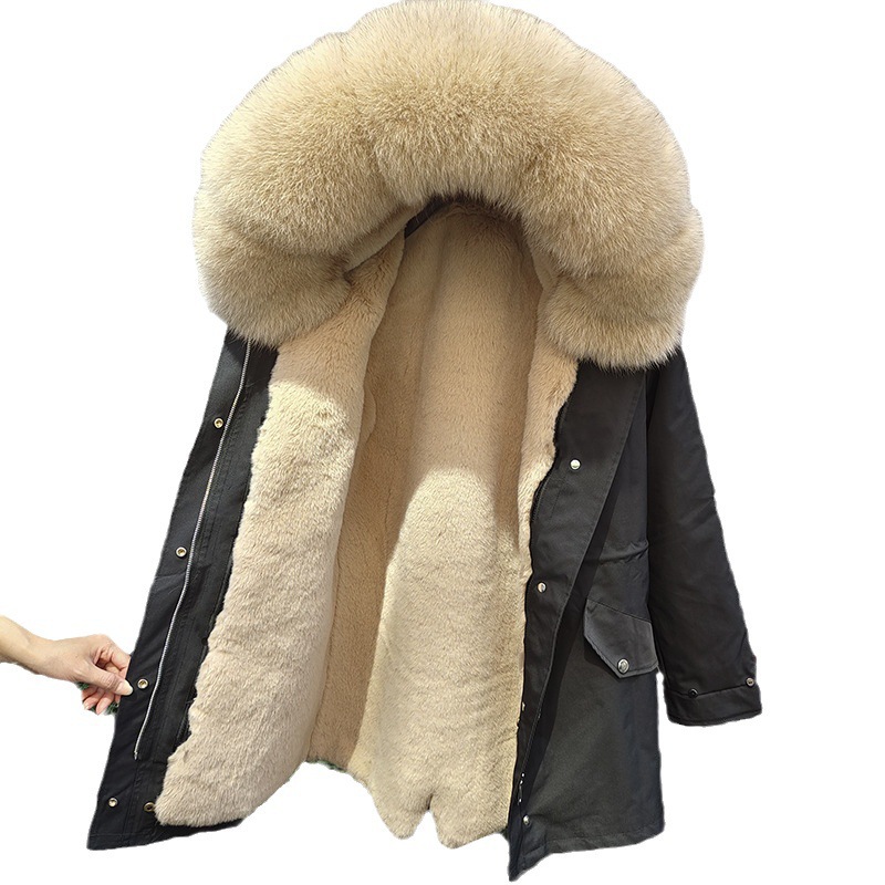 Sieviešu apģērbi Jauns ziemas Sieviešu Parka Vidēja Garuma Noņemams Laineris Lapsas kažokādas apkakles kažoks_voghion.com