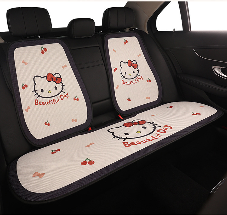 Car Seat Cushion Linen All-Season Breathable Kt Cat Seat Cushion New Half-Cover Seat Cover Cute Cartoon Single Seat Cover