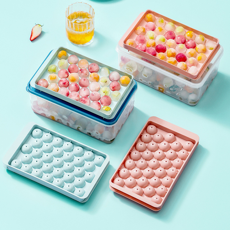 凍冰球模具製冰盒冰格家用食品級PP製冰盒冰箱製冰球帶蓋圓形冰塊