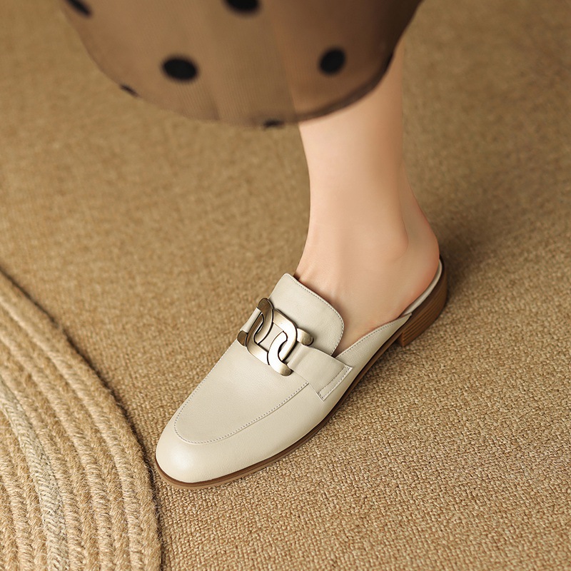 Giày mule nữ da bò mũi nhọn gót thấp 2 cm — Màu đen