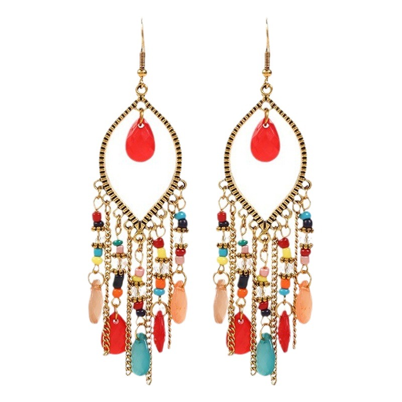 Cross-Border Popular Handmade Water Drop Seed Bead Earrings 2025 Bohemian Earrings with Unique Exaggerated Design for Travel and Photo-Taking