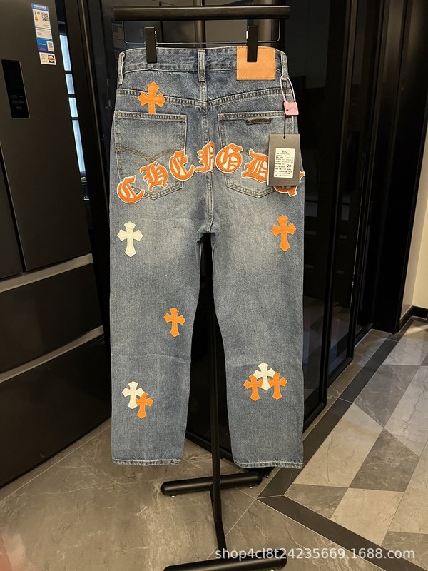 25 正しいバージョン CH クロウクロスレザー刺繍ウォッシュジーンズカップルルーズデニム卸売ドロップシッピング|undefined