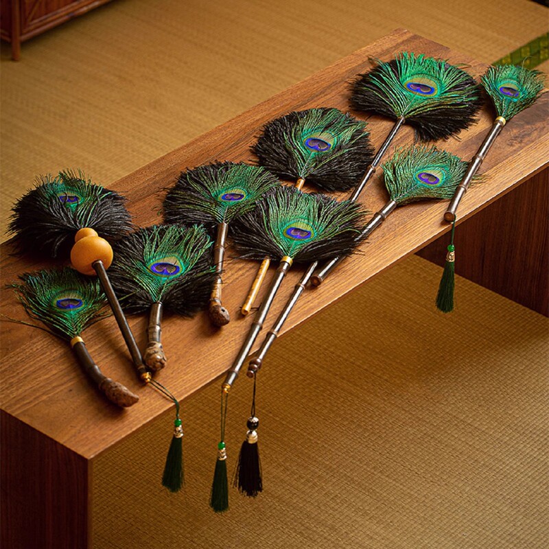 Peacock Feather Duster Purple Bamboo Root Ostrich Feather Dusting Tea Room Household Decorative Feather Duster Zen Vacuum Cleaner