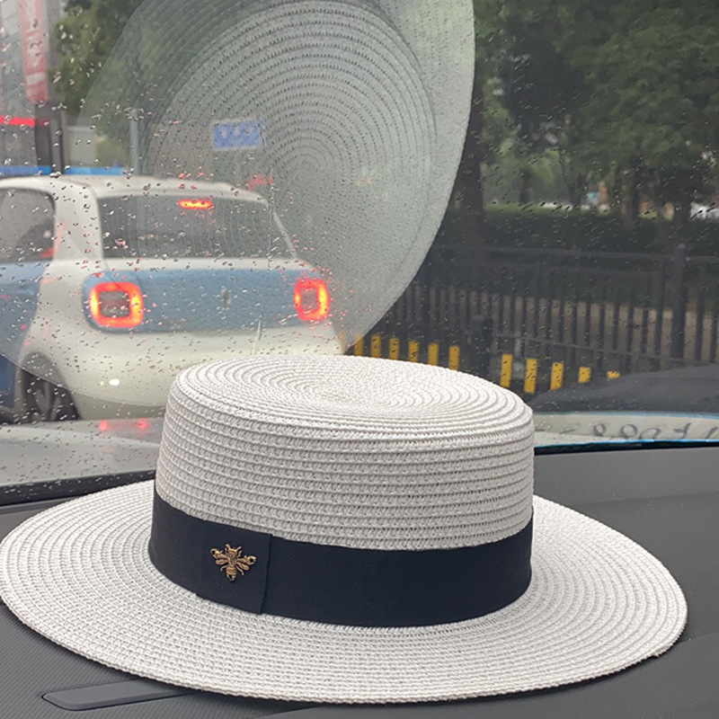 European and American Retro Gold Woven Top Hat Women's Wide-brimmed Sunscreen Sunshade Flat tTop Hat