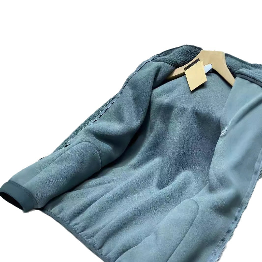 Herren 23 neue Winterjacke mit lockerem Stehkragen, warme und lässige Fleecejacke mit Reißverschluss_voghion.com