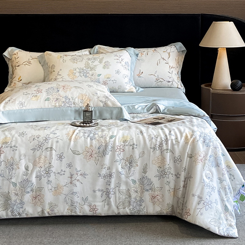 100 Lyocell Tencel Printed Summer Cool Quilt Four-Piece Set Ice Silk Machine Washable Air-Conditioned Quilt Naked Sleeping Cool Quilt Summer Quilt 4
