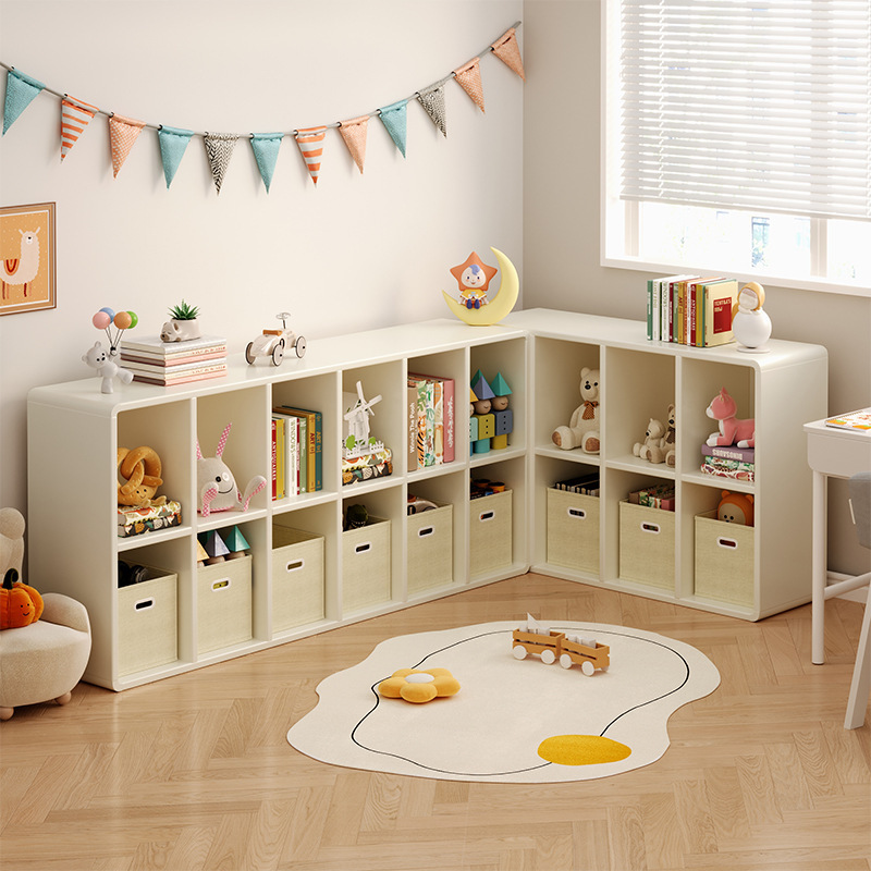 Estantería para niños de madera maciza Estantería para estudiantes Estante de piso Estante de piso Área de lectura integrada Gabinete de cuadrícula de combinación Gabinete bajo de jardín de infantes