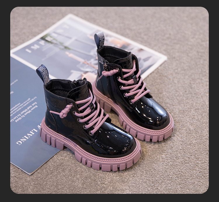 Botas martin para meninas 2023 primavera e outono novos meninos dois sapatos de inverno de algodão botas de couro mais botas curtas de lã_voghion.com