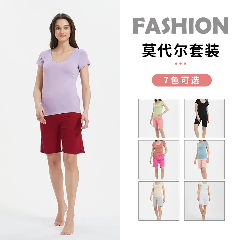 Женский модальный костюм для бега и фитнеса с нагрудной подкладкой, летний бюстгальтер с короткими рукавами, универсальный контрастный цвет, Спортивная Домашняя одежда больших размеров