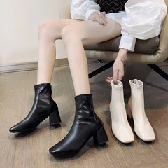 韓国版の方の頭の太さとショートブーツの女性の新型のファッションの後でファスナーの中の筒のハイヒールのマーティンの靴の女性