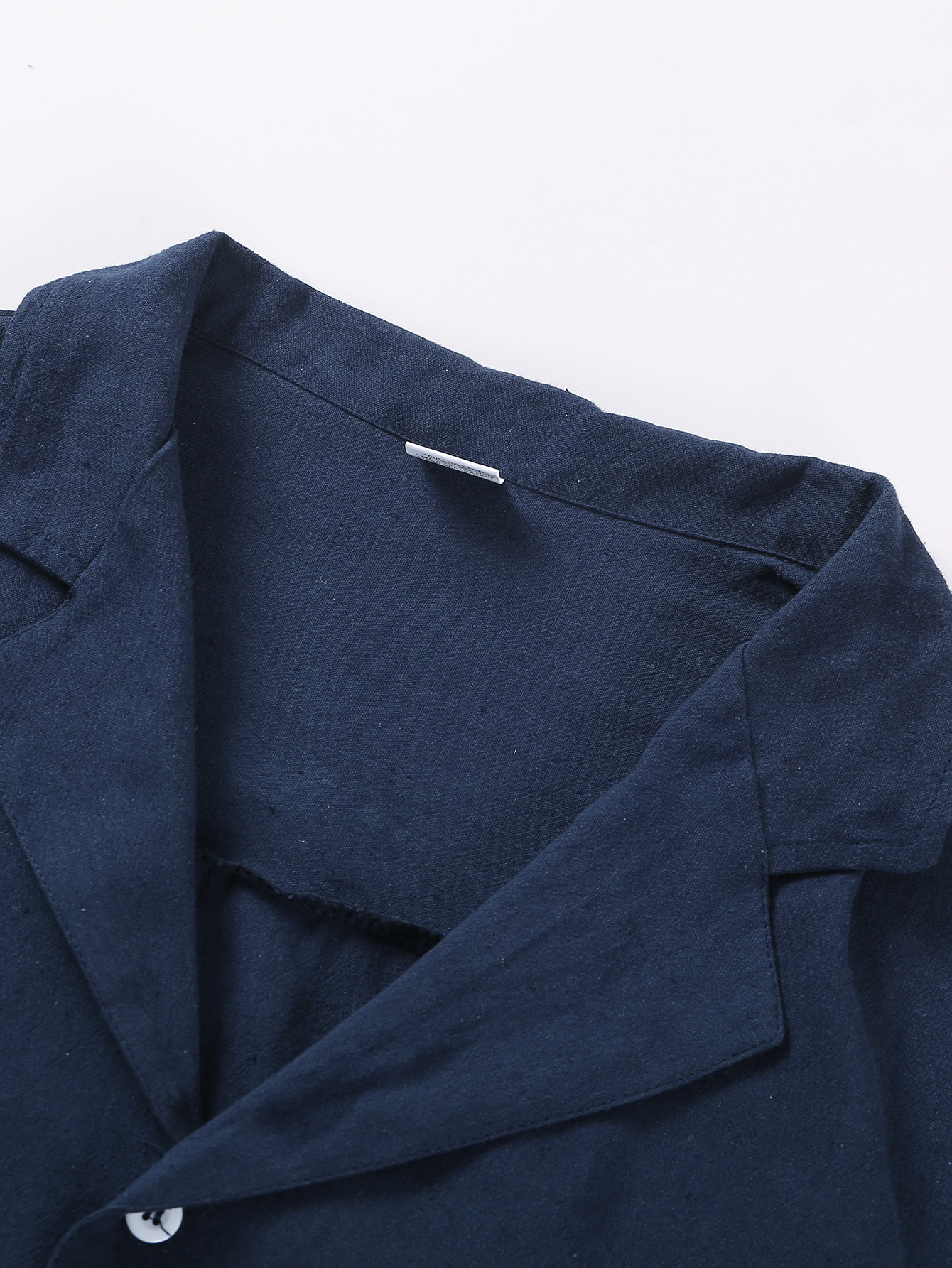 Summer lapel solid color short sleeved button cotton linen shirt men's clothing_voghion.com