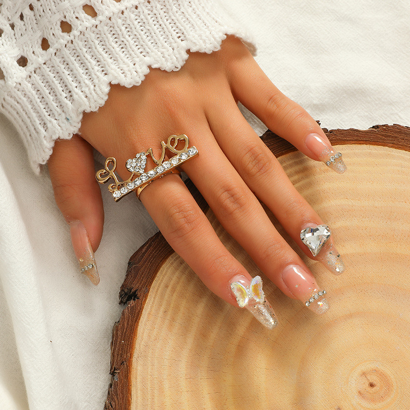 Fashion creative diamond ring Korea new simple adjustable letter alloy ring