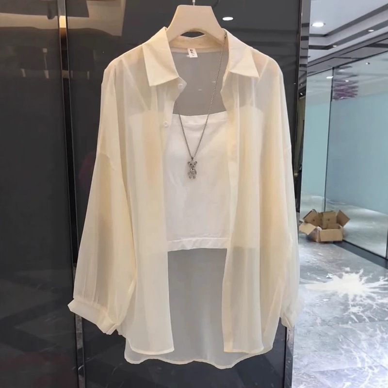 Pearlescent Sun-Protective Shirt for Women, Summer Loose Casual Drapey Ice Silk Cardigan, Chiffon Sheer Air-Conditioning Top, Stylish