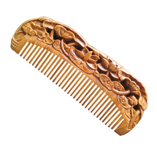 Wholesale green sandalwood comb carved comb retro style double-sided fine tooth wooden comb boutique carved sandalwood comb manufacturer