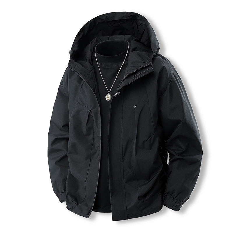Autumn Winter Hooded Solid Color Waterproof Jacket Women, Lightweight Windproof Coat For Men, Three-Proof Mountaineering_voghion.com