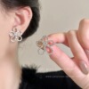 1 # Silver zircon hollow flower earrings
