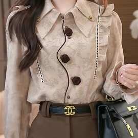 港风复古气质轻奢高级感衬衫女2025秋冬新款小众洋气好看小衫上衣