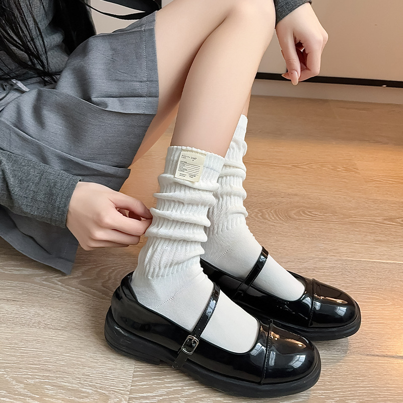 Calcetines grises de mujer estilo de ballet coreano de moda de tela sólida calcetines de pila de algodón primavera y otoño calcetines suaves