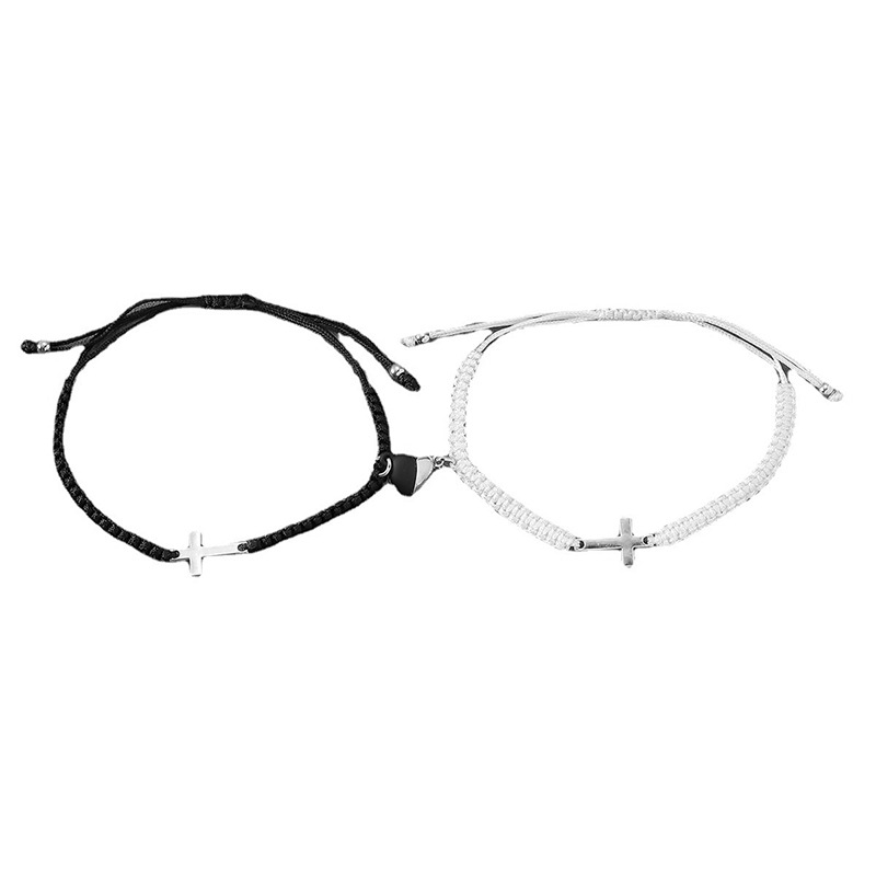Cross-Border Nueva Cruz pulsera tejida blanco y negro traje par de pulsera magnética de amor en blanco y negro