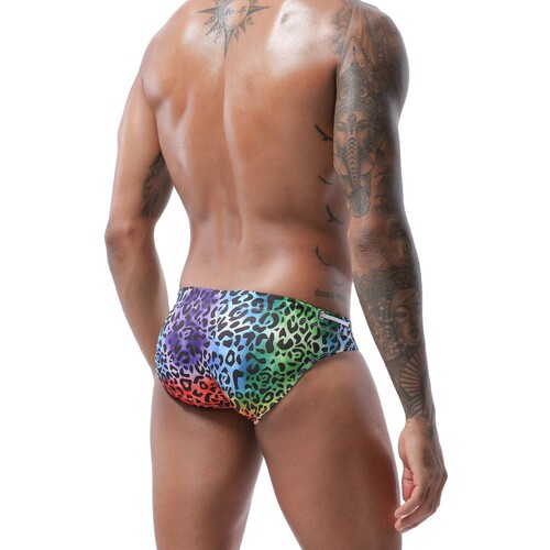 Swim Brief Men's Sexy Bikini with Flowers and Leopard Print Low-rise Triangle