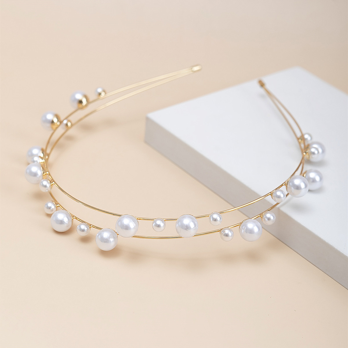 Women'S Fashion Round Iron Inlay Artificial Pearls Hair Band display picture 2