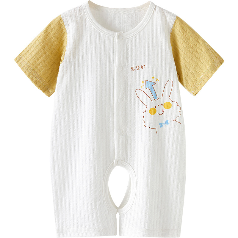 Mono de bebé de verano de manga corta, pijama fino de algodón puro, pelele con abertura en la entrepierna, ropa de verano unisex para bebé, ropa para recién nacido