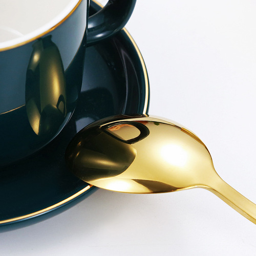 304 stainless steel spoon Korean thickened dessert spoon coffee spoon long handle stirring spoon household eating spoon