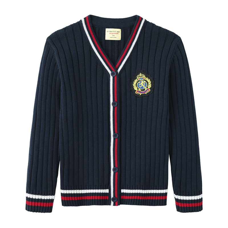 2023 primavera y otoño medio y niños pequeños clase de estudiante uniforme escolar ropa de jardín de punto cardigan niños grandes estilo universitario suéter abrigo al por mayor
