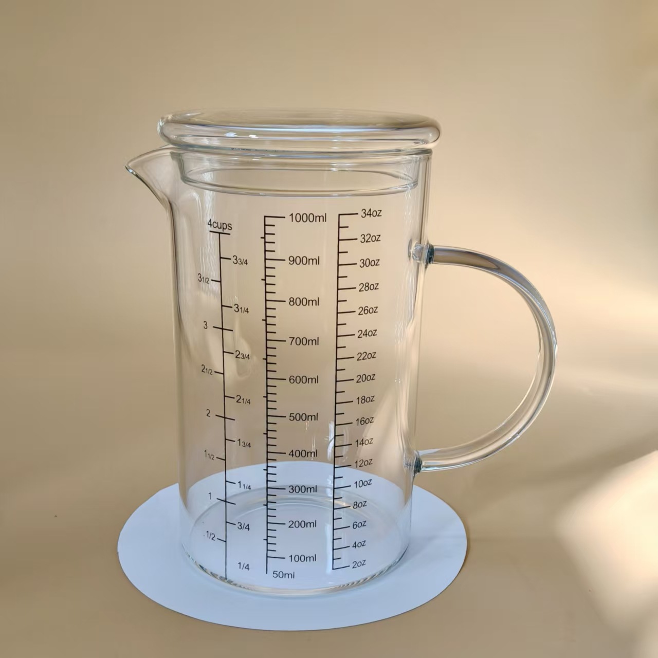 1000ml 삼각 눈금 유리 뚜껑 계량컵
