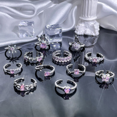 法式輕奢甜酷粉鑽鋯石戒指女氣質精緻疊戴少女個性開口戒秋冬配飾