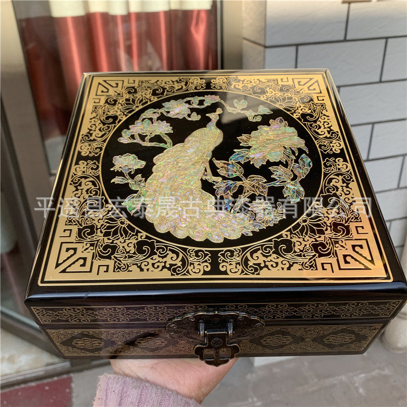平遥 漆器工艺品首饰盒手表盒 镶嵌铜丝鲍鱼贝壳  饰品盒  水果盒