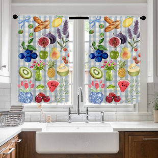2pcs kitchen short curtain cartoon pattern cross-border hot selling factory direct supply 3D digital printing waterproof and oil-proof