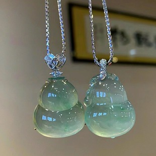 Ice Jade Pendant Gourd Pendant Glass Jade Treatment Buddha White Ice Jade Pendant Inlaid with Burmese Women's Model