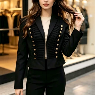 2026亚马逊跨境欧美拿破仑风女士短西装翻领垫肩修身复古夹克外套