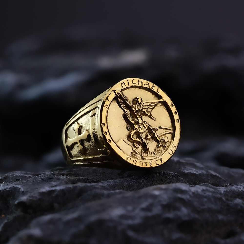 Vintage Archangel Ring For Men In Stainless Steel Titanium_voghion.com